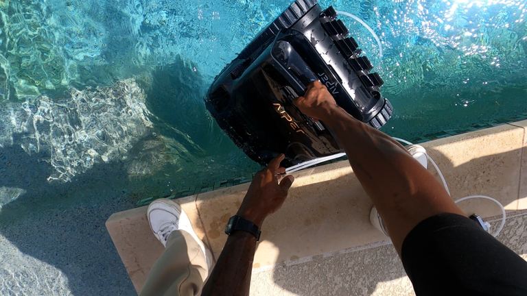 Aiper Scuba X1 Pro Max Lifting Dripping Onto Coping POV