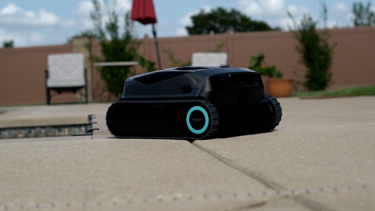Aiper Scuba X1 Pro On Pool Deck Low Angle View